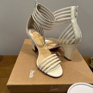 Christian Louboutin white kitten heel sandals